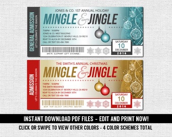 Holiday Party Mingle and Jingle Ticket Invitations Christmas (Instant Download) Editable and Printable PDF Files Ugly Sweater Cocktail Staff