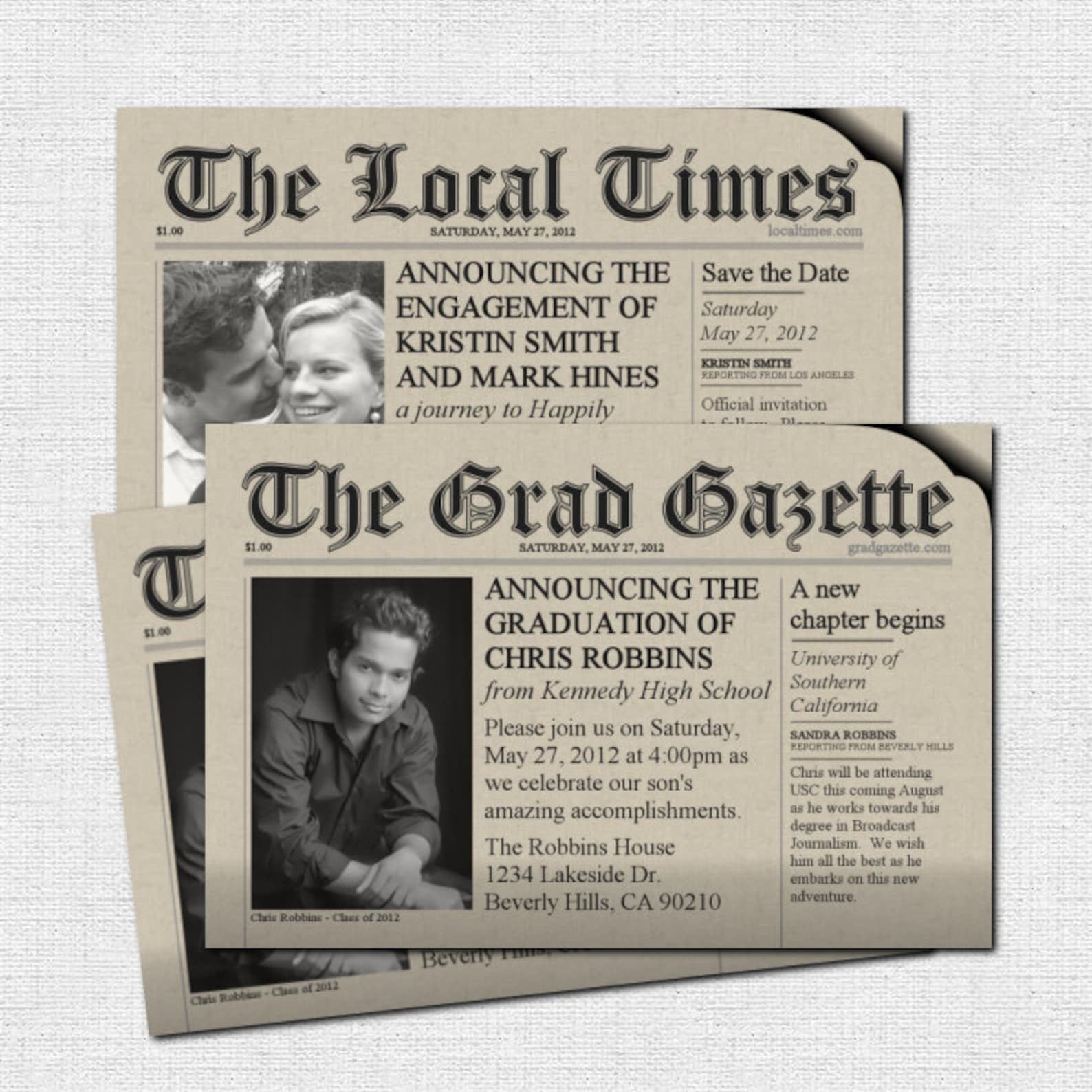 NEWSPAPER INVITATION or ANNOUNCEMENTS printable Personalized Etsy