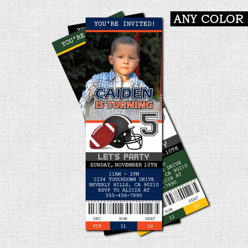 FOOTBALL TICKET INVITATIONS Birthday Party Thank You Card Etsy
