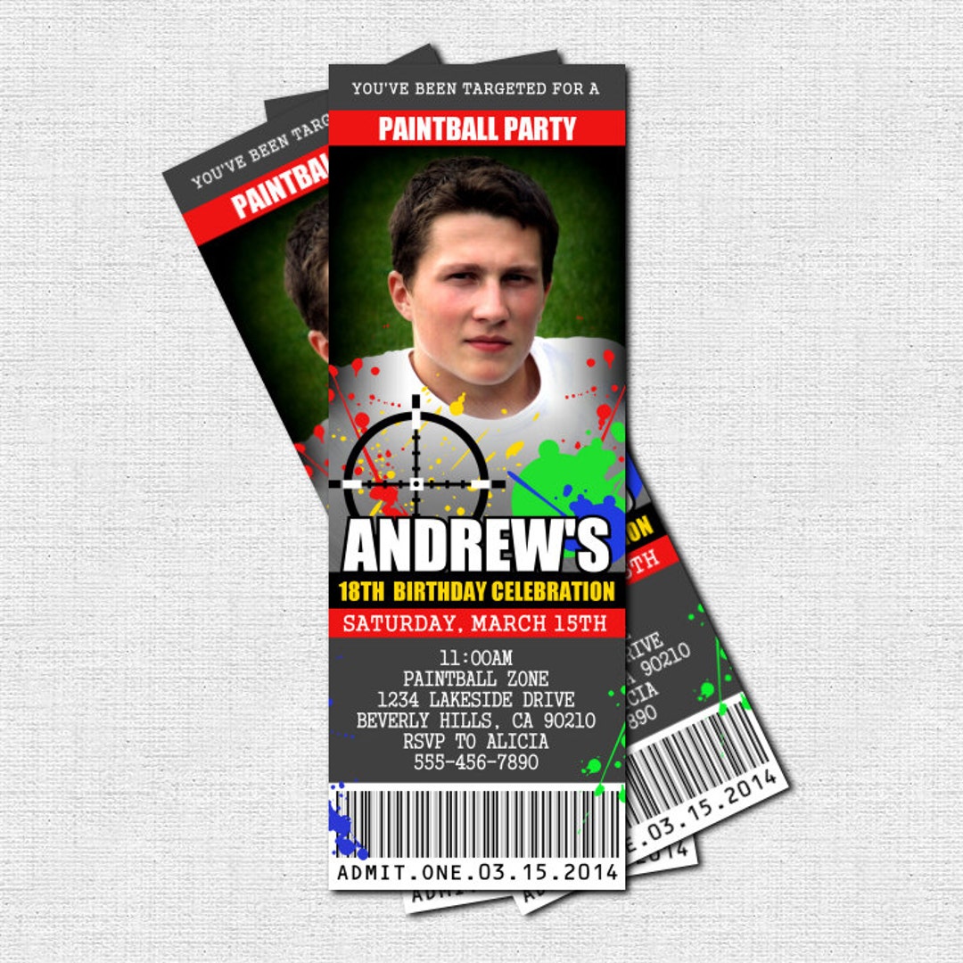 PAINTBALL TICKET INVITATIONS Birthday Party Paint Ball Wars Etsy