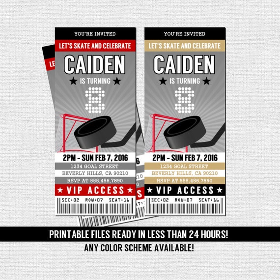 Hockey Ticket Invitations Birthday Party Any Color Any Age Etsy