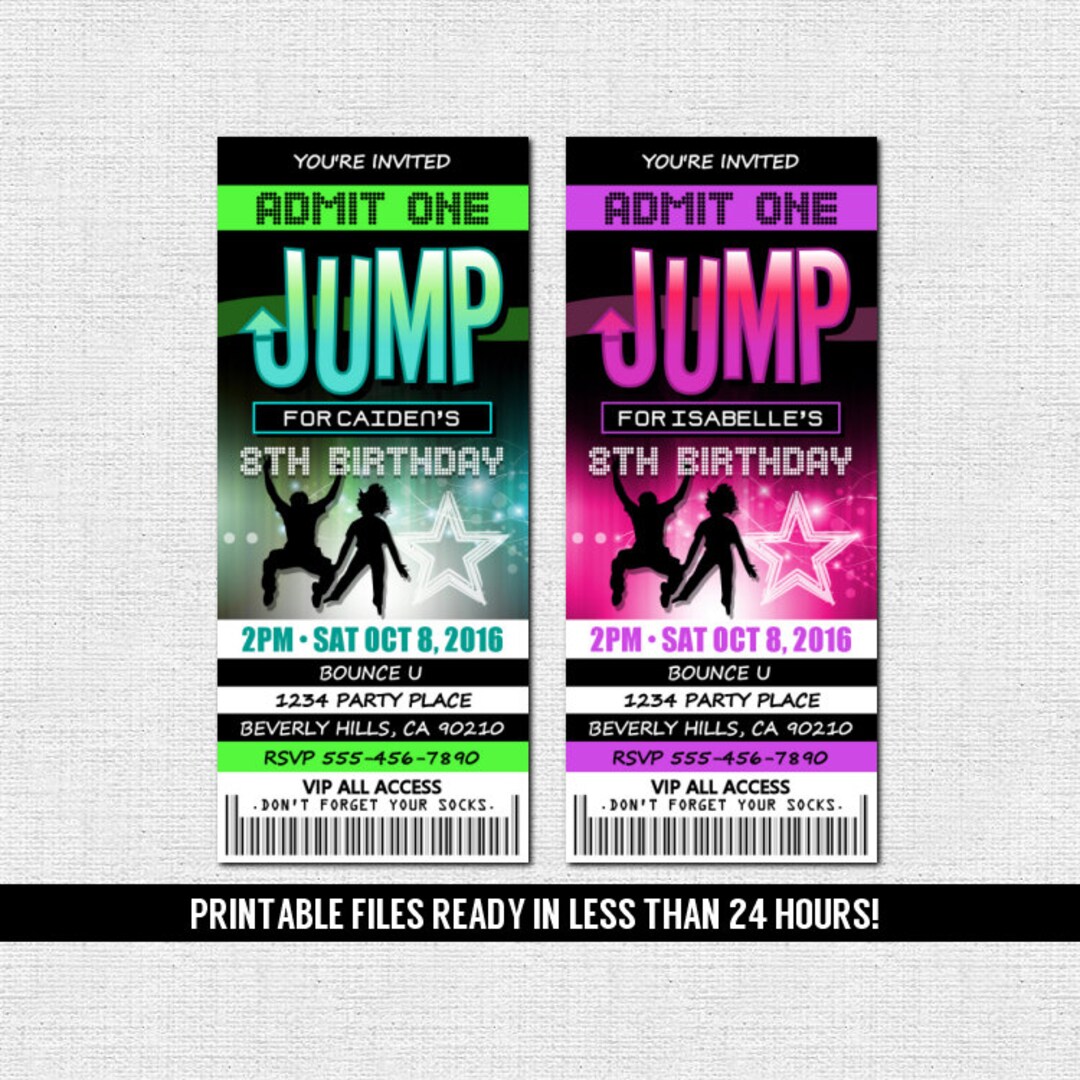 JUMP TICKET INVITATIONS Bounce House Trampoline Park - Etsy