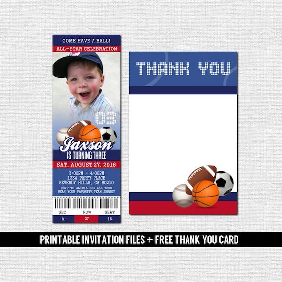 sports ticket invitations all star birthday party thank you etsy