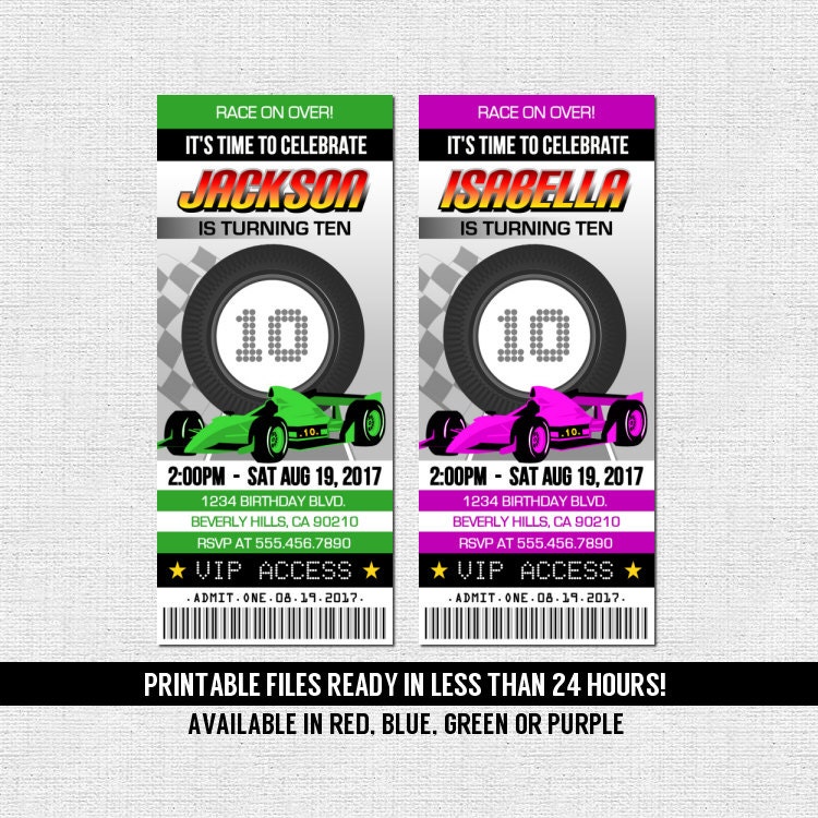 RACE CAR TICKET Invitaciones fiesta de cumpleaños Go Kart Etsy México