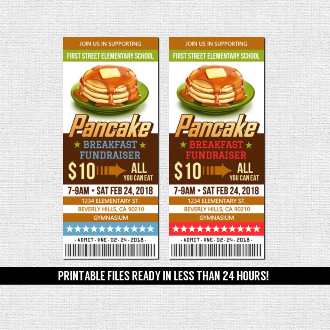 PANCAKE BREAKFAST TICKET Invitation School Fundraiser Booster Club