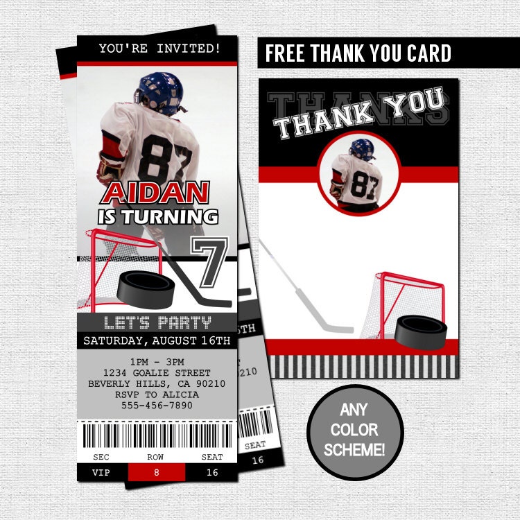 hockey ticket invitations free thank you card birthday party etsy print your own birthday invitations free
