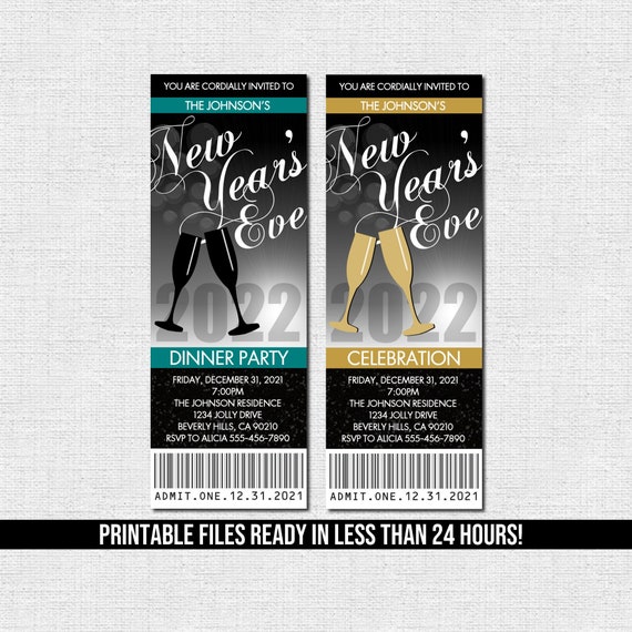 NEW YEAR'S EVE Party Ticket Invitations print Your Own - Etsy