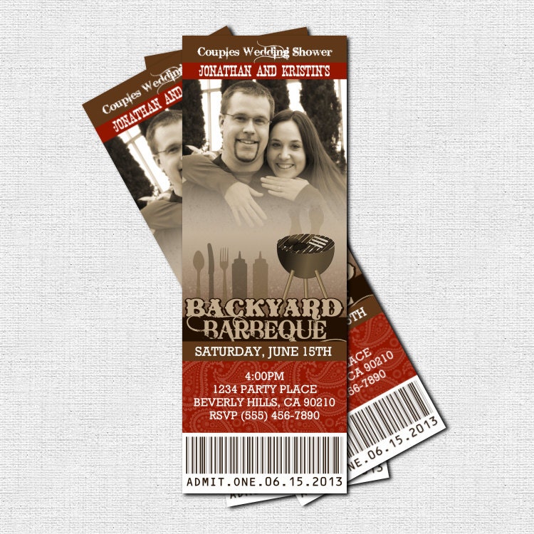 BACKYARD BBQ TICKET Invitations Barbeque Cookout Birthday Etsy