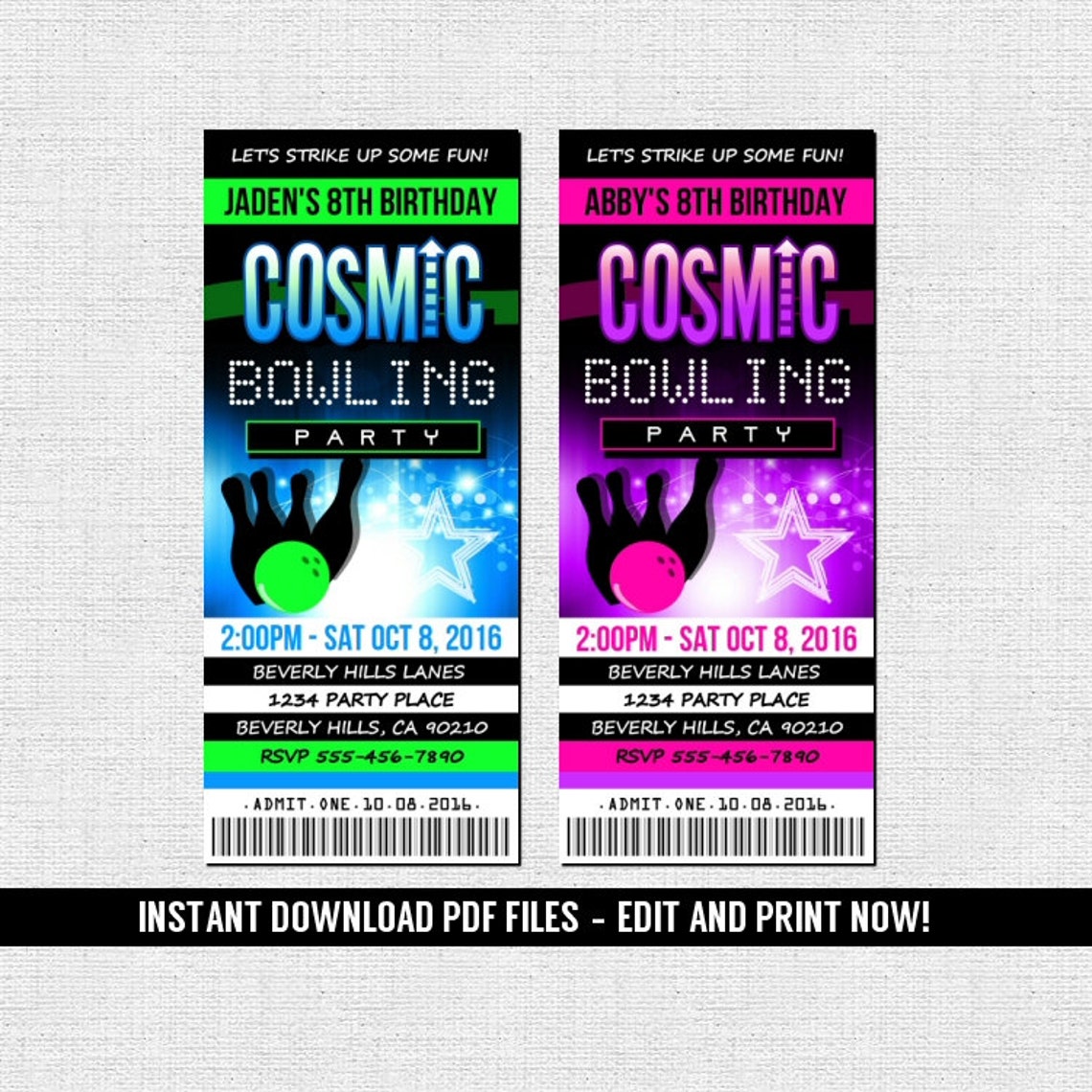 Cosmic Bowling Invitations Ticket Style Birthday Bowl Invite - Etsy