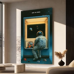 Lienzo de astronauta y máquina expendedora, arte retrofuturista para pared, decoración para bar en casa