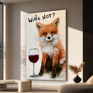 Lienzo de zorro sentado, arte rústico y divertido, regalo para bar en casa