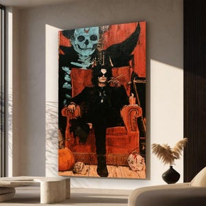 Gotisk dödskalle på canvas, grunge-gotik, väggkonst för bar och Halloweenpresent