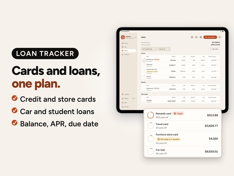 Debt Payoff Tracker App: Snowball & Avalanche Planner, Works Offline on Phone, Tablet, Computer image 9