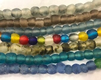 10mm sea glass beads from Ghana 2mm drilled hole irregular round shape 53 beads,