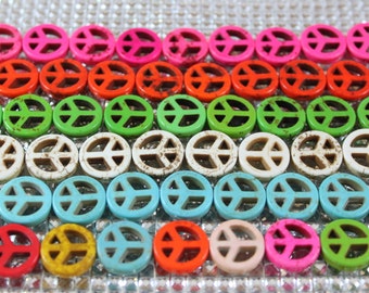 Peace sign beads, 15mm 25 in a strand