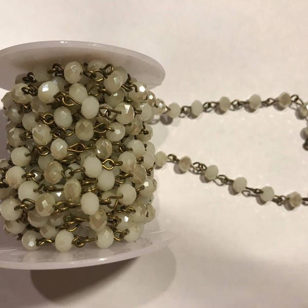 6mm, 8mm,or 10mm  rondelle crystal faceted beaded chain with brass  links, 13 feet in a roll, 1 roll