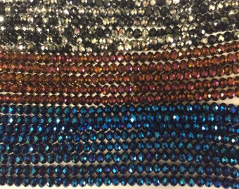 6mm crystal rondelle glass, 55 beads, faceted