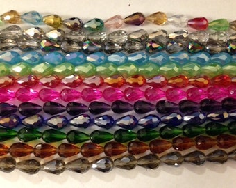 Teardrop crystal beads,glass, 36 cut faceted, 10x15mm, 17beads