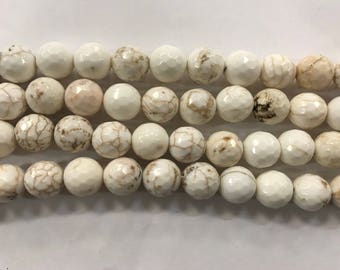 10mm round natural magnesite  beads, shiny, faceted, around 35 beads, cream