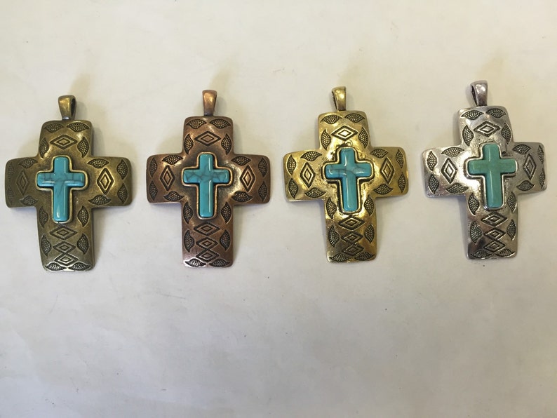 48x70mm Metal Cross Pendant With Turquoise Howlite 2 Piece