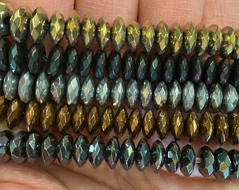 8mm thin faceted rondelle spacer disc hematite beads, 95 pcs