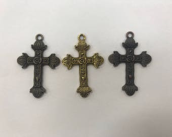 28x42mm cross,  pewter pendant, charm, finding, around 125 grams of beads in a bag