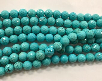 10mm round natural magnesite  beads, shiny, faceted, around 35 beads, turquoise