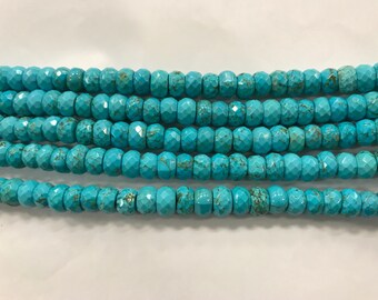 10mm rondelle natural magnesite  beads, shiny, faceted, around 70 beads in 15" strand, turquoise