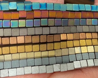 4mm hematite square CUBE beads , around 130 beads spacers,MATTE