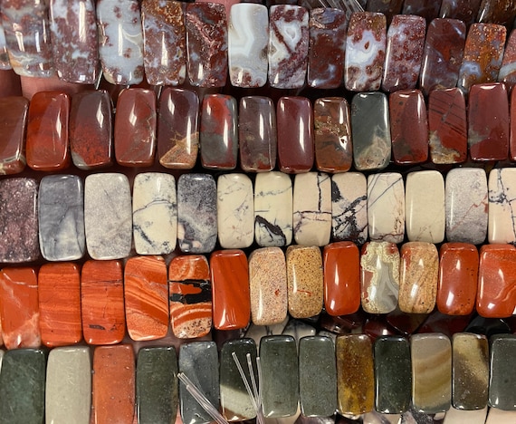 Rectangle beads, double hole, 10x20mm, gemstone, 18beads