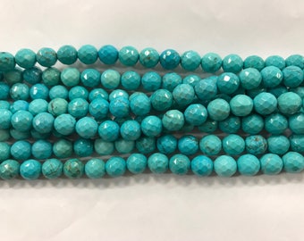 8mm round natural magnesite  beads, shiny, faceted, around 48 beads,  turquoise