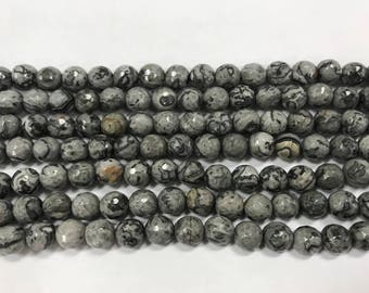 8mm silver crazy lace agate, faceted beads, around 45 beads