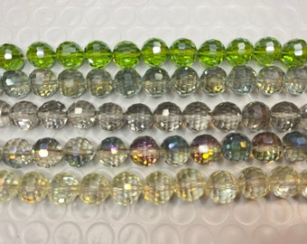 Round crystal beads,glass, 96 cut faceted, 10mm, 28beads