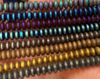 4mm hematite donut rondelle disc beads , around 130 beads, MATTE