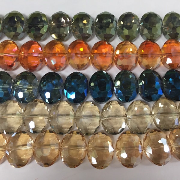 12x16mm oval crystal beads, faceted, drilled through short side, 22beads