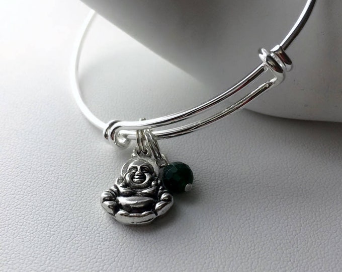 Charm Bracelet, Buddha & Green Jade Charm Bangle, Boho Bracelet, bali jewelry, yoga jewelry, buddha bracelet, namaste jewelry, Luck Jewelry