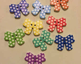 Polka Dot Bow Sewing Craft Scrapbook buttons - 9 pcs