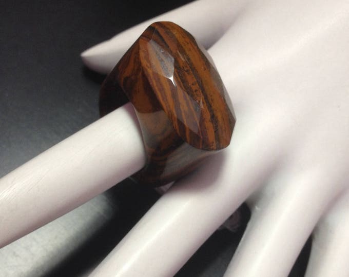 Chunky Gemstone Tiger Eye Ring, Tiger Eye Ring, Cocktail Ring, Tiger Eye Statement Ring, Ring Size 8
