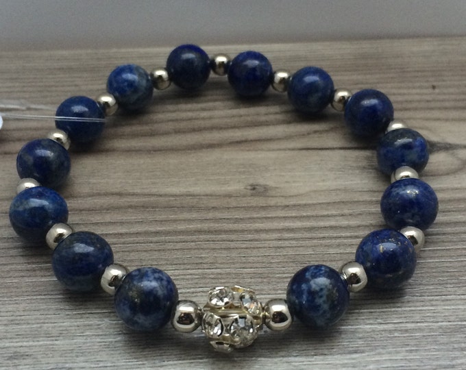 Lapis Lazuli Gemstone Beaded Stretch Bracelet, Lapis Bracelet, Lapis jewelry