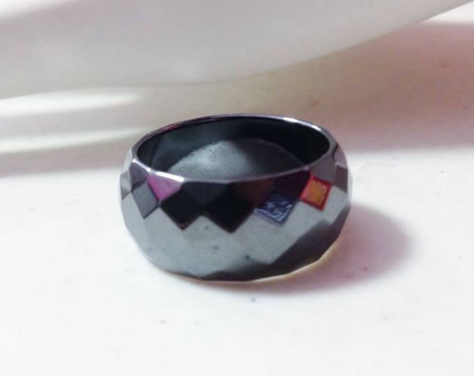 Faceted Hematite Band Ring, Ring Size 6