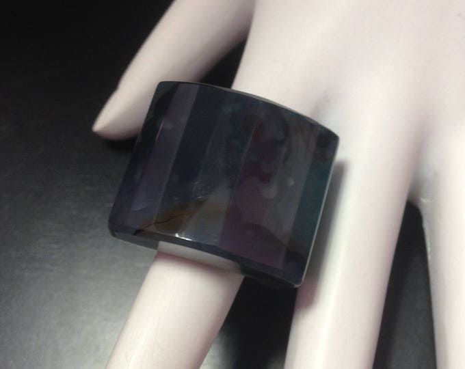 Chunky Squared Gemstone Blue Agate Ring, Blue Agate Ring, Cocktail Ring, Blue Statement Ring, Ring Size 8