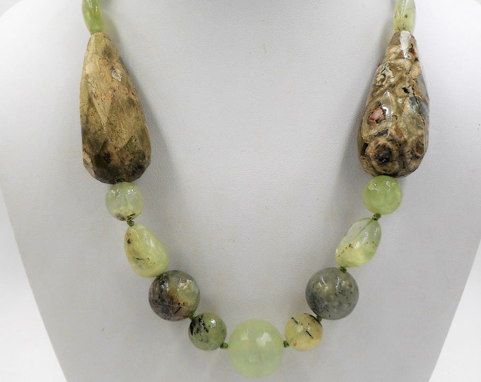 Prehnite Necklace, Prehnite Jewelry, Beaded Necklace, Gemstone Necklace, Prehnite & Rhyolite Beaded Necklace, Natural Stone Necklace