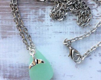 Sea Glass Jewelry, Whales Tail Pendant Necklace, Beach Necklace, Charm Necklace, Nautical Jewelry, Nautical Gifts, Dainty Necklace