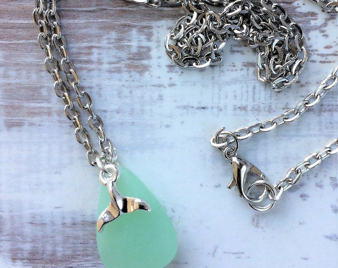 Sea Glass Jewelry, Whales Tail Pendant Necklace, Beach Necklace, Charm Necklace, Nautical Jewelry, Nautical Gifts, Dainty Necklace