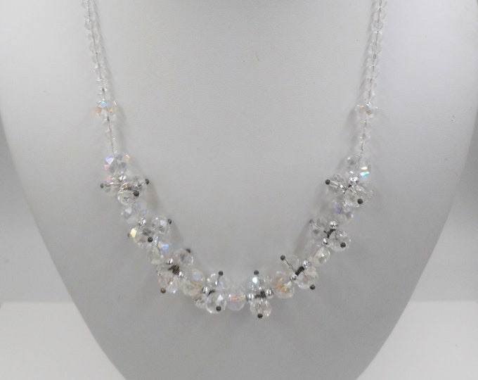 Faceted Crystal Necklace and Earring Set, Crystal Beaded Necklace, Wedding Jewelry, Sweet Sixteen Jewelry, Clear Crystal Necklace