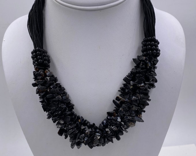 Onyx Bead Gemstone Necklace, Black Chip Bead Necklace, Gemstone jewelry, Beaded Necklace, Black stone necklace, Gifts for her, Multi Layered