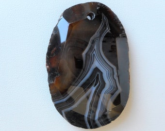 Agate Pendant Bead for Necklace, Loose Beads, Agate Druzy Stone Pendant Bead, Black Stone Pendant, Stone Bead for Jewelry Supply
