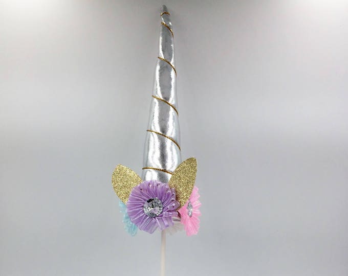 Silver Unicorn Horn Cake Topper, Unicorn Cake Topper, Silver & Gold Cake Topper, Party Decorations, Birthday Cake Topper, Unicorn Birthday
