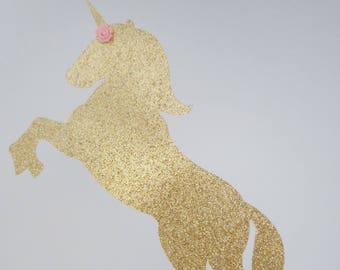 Unicorn Cake Topper, Gold & Pink Cake Topper, Glitter Cake Topper, Party Decorations, Birthday Cake Topper, Gold Unicorn, Cake Decorations