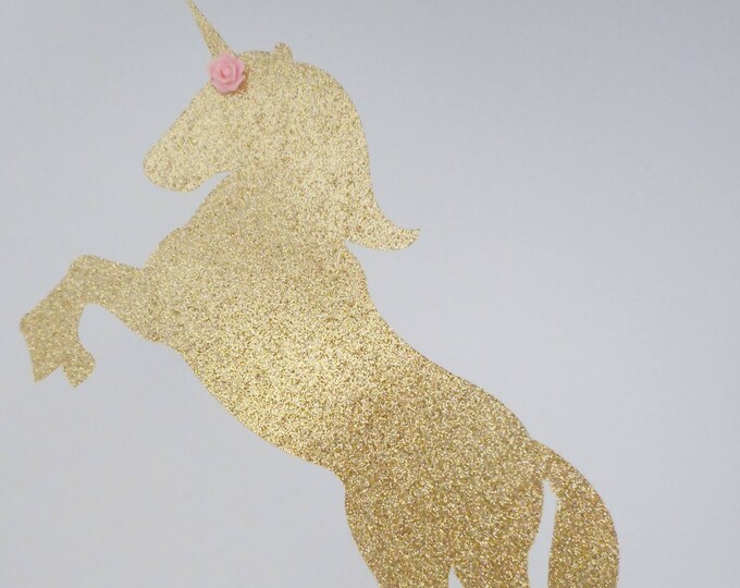 Unicorn Cake Topper, Gold & Pink Cake Topper, Glitter Cake Topper, Party Decorations, Birthday Cake Topper, Gold Unicorn, Cake Decorations